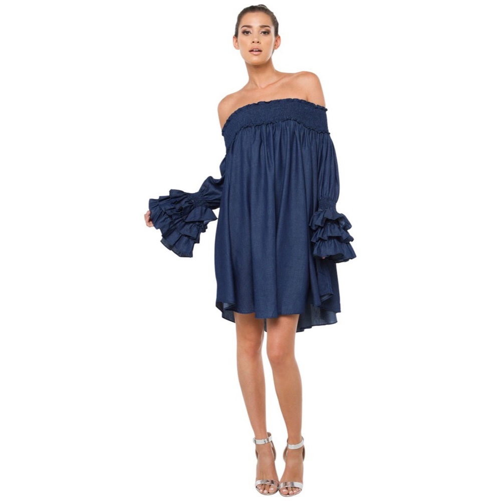 Gracia Denim off the shoulder dress